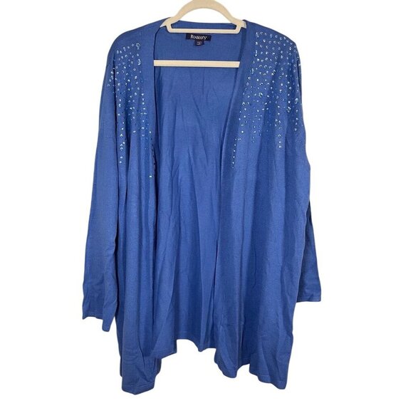 Romans Rhinestone Cardigan 22 Blue Knit Resort Boho Western Old Money Classic - Picture 1 of 8